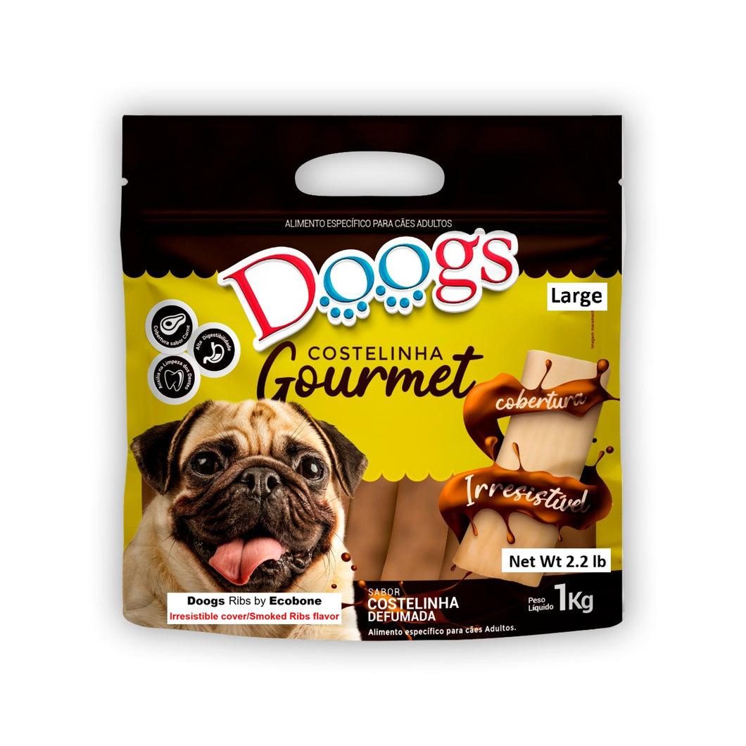 Doogs Gourmet LARGE RIBS by Ecobone, No Rawhide. Irresistible Cover. Beef Flavor - 6 to 7 in -(1kg/2.2 lb)