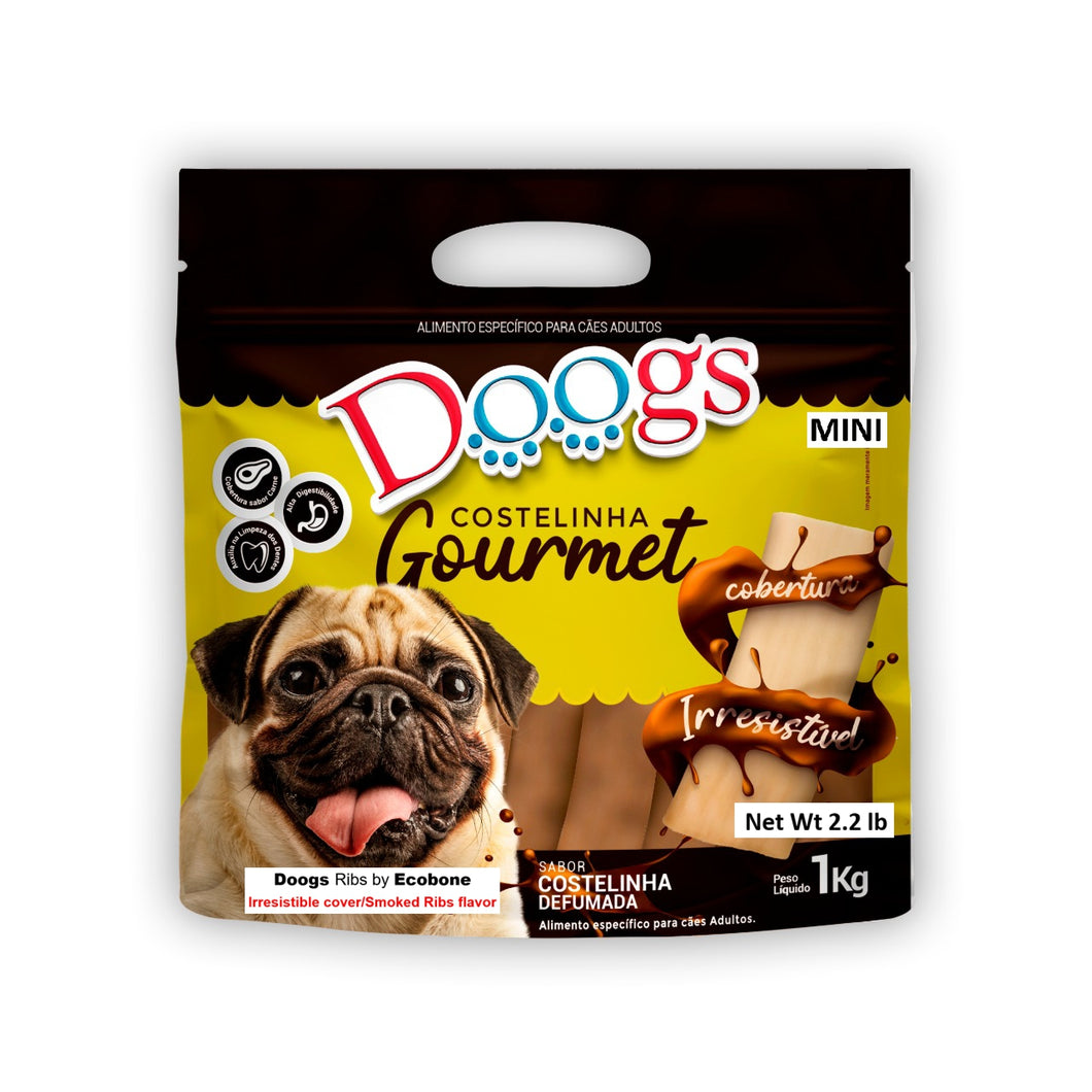 Doogs Gourmet MINI RIBS by Ecobone, No Rawhide. Irresistible Cover. Beef Flavor - 4in - (1kg/2.2 lb)