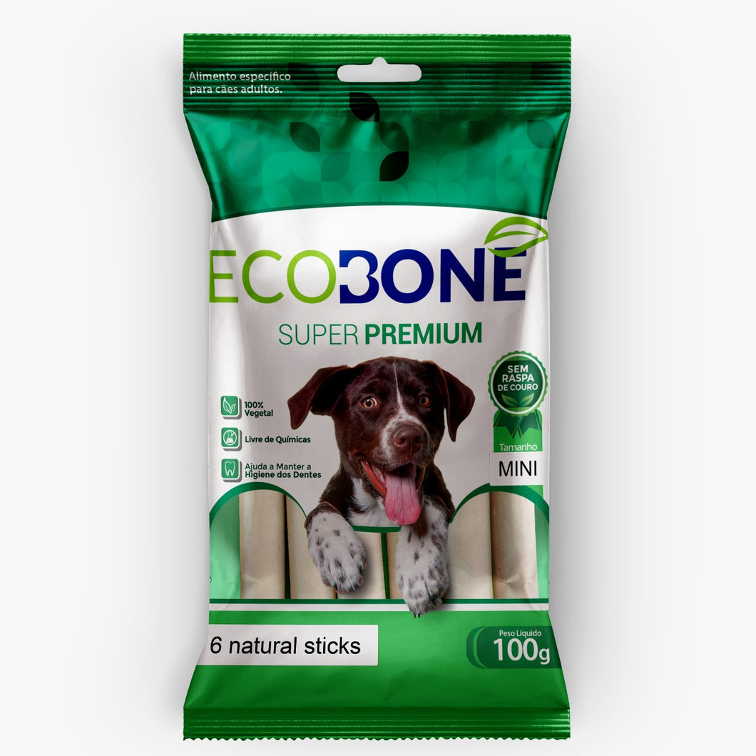 Ecobone MINI Vegetal STICKS, Rawhide Alternative for Dogs, Highly Digestible (Mini 4in x 1/4in - 6count (100g/5.3oz)